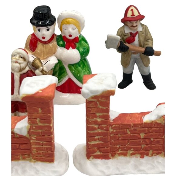 Vintage Christmas Village Figurine Set With Carolers & Santa Brick Walls Fireman - Picture 3 of 8